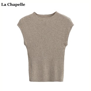 拉夏贝尔/La Chapelle韩版薄针织衫T恤女夏季修身显瘦飞飞袖上衣