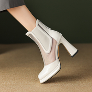 马丁靴夏季薄款2024时尚透气性感镂空网纱靴子粗跟显瘦凉靴女