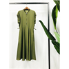 外贸订单夏季军绿色针织长裙简约休闲通勤短袖A字裙纯色常规