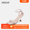 kisscat接吻猫夏季露趾水钻，宴会高跟鞋一字带凉鞋女ka21320-81