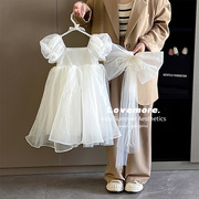 女童连衣裙2023夏季儿童白色，公主蓬蓬纱裙女宝宝生日礼服裙子