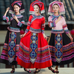 三月三成人广西壮族少数民族服装，女舞蹈演出衣服，土家苗瑶族男服饰