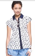 品牌修身显瘦纯棉黑白花，短袖女衬衣140314300