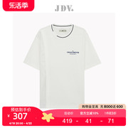 JDV男装夏季商场同款白色撞色拼接落肩短袖T恤上衣STT3564
