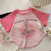 夏季童装女童宝宝上衣短袖半袖纯棉时尚个性洋气小童韩版T恤吸汗