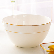 纯白汤碗家用特大号汤盆碗欧式金边唐山骨瓷，8寸9寸装汤碗大码面碗