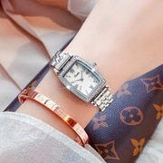 气质手表女士手表镶钻表带时尚长方形风不锈钢石英钢带国产腕表