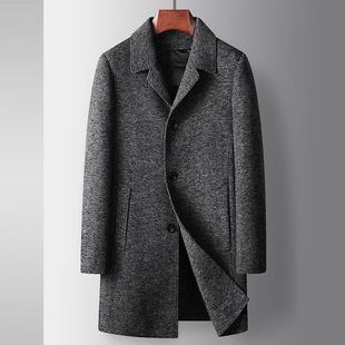 男式大衣秋冬中长款羊毛，风衣脱卸羽绒内胆中年，商务双面呢休闲外套