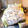 卡通可爱猫咪印花床上用品四件套1.8米床笠双人被罩床单3件套单人