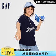 Gap男童2024春夏logo撞色纯棉亨利领短袖T恤儿童装上衣890544