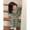 韩国儿童宝宝套装春季2024女童运动卫衣绿色条纹时髦休闲裤两件套