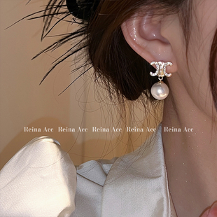 法式珍珠耳钉耳饰镶钻凯旋门耳环2023独特气质耳坠高级感