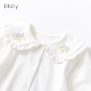 elfairy宝宝打底衫女童娃娃领衬衣，白色婴儿春装上衣儿童纯棉衬衫