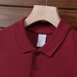 夏季纯棉polo衫短袖商务男女款，休闲翻领有领潮开叉，酒红色长袖t恤