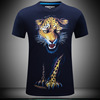 带有夜豹动物T恤短袖男式T恤立体3D霸气个性圆领T恤有加大码黑色