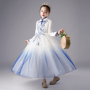女童加绒公主裙秋冬古筝表演钢琴演出服儿童中国风高端礼服主持人