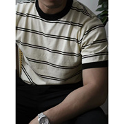 夏季横条纹男士针织T恤商务休闲百搭高品质通勤美式复古半袖