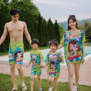 亲子泳衣一家三口母女家庭装男女儿童全家装大码显瘦分体运动泳装