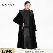 朗姿lancy2021冬季尼克服优雅知性长款收腰水，貂毛皮草外套
