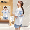 米子旗拼接假两件短袖t恤女夏季2024韩系设计感小众宽松上衣