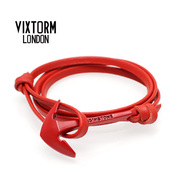 英国vixtorm牛皮手链，幸运中国红色船锚男女，生日礼物手绳