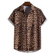 Lapel leopard print short sleeved shirt翻领豹纹印花短袖衬衫