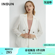 INSUN恩裳专选春季网布条纹自然垂感西装外套