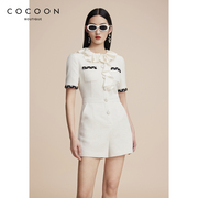 COCOON商场同款连体裤2023夏小香风黑白撞色设计收腰连体裤