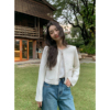pusumede 重工钉珠 法式轻奢小香风外套女圆领短款气质粗花呢上衣