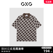 gxg男装商场同款满印时尚，潮流短袖衬衫23年春夏趣味谈格系列