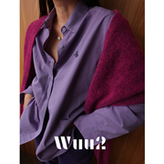 Wuu2 小众设计精致刺绣紫色衬衫女宽松加厚长袖叠穿内搭上衣秋冬