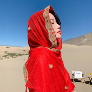 民族风夏季防晒沙漠包头旅游披肩，海边沙滩薄款度假围巾披肩红色女