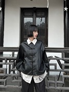 XANDRA 24春夏黑色新中式复古皮衣外套盘扣黑色上衣时尚休闲百搭