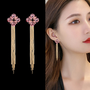 韩国高级感水晶流苏耳环女925银针时尚个性，长款耳坠网红气质耳饰