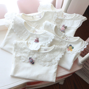 女童打底衫春秋款女宝宝娃娃领白色婴儿翻领，长袖t恤儿童韩版上衣