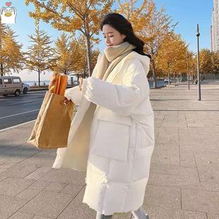 奶黄色羽绒棉服女中长款2023冬季韩版宽松棉衣加厚保暖外套潮