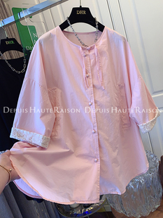 DHR 新中式盘扣蕾丝衬衫娃娃衫宽松上衣女2024夏今年流行漂亮小衫