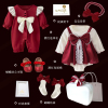 秋冬酒红色公主裙礼服，婴儿礼盒套装，送礼满月宝宝衣服百日宴周岁