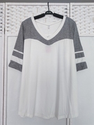 大码女装春夏白灰色(白灰色，)拼接短袖，t恤面料超级舒服2-09