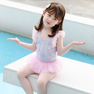 儿童泳衣女童人鱼公主纱裙可爱比基尼连体裙式韩国洋气小童幼儿宝