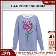 laurence&chico衬衫蓝色宝石花，圆领长袖上衣女士，23l&c