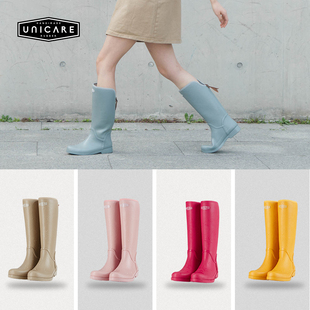 unicare雨靴女时尚款外穿高筒防水防滑雨鞋，街边户外长筒涉水鞋