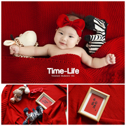 儿童摄影新年红色主题百天宝宝，拍照道具毛线毯子，毛绒斑马装饰摆件