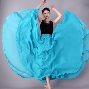 720度雪纺大摆半身长裙子春夏湖蓝色，沙滩裙广场，舞裙新疆舞维族舞