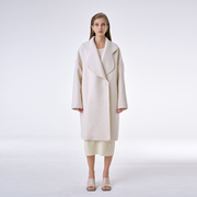 INSPIRE&STORIES 白色女士异型领设计甜美气质高级感羊毛大衣外套