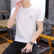 卡宾冰丝短袖t恤男士夏季2024韩版男装体恤半袖烫钻刺绣凉感