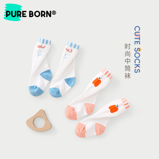 博睿恩婴儿袜子春秋季加厚护脚儿童卡通造型，0-3个月宝宝袜子
