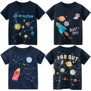 男童纯棉短袖T恤幼儿童吸汗衫太空宇宙太阳系火箭图案小男孩衣服t