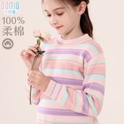 淑女条纹针织衫2023秋冬季儿童粉色毛线衣(毛，线衣)童装圆领套头上衣