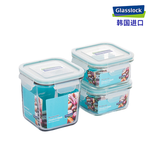 Glasslock进口钢化玻璃保鲜盒微波炉加热饭盒带汤粥便当盒3件套